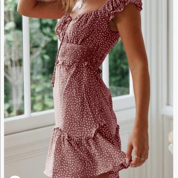Ruffle Sleeve Sweetheart Neckline Summer Mini Dress. - Picture 2 of 5